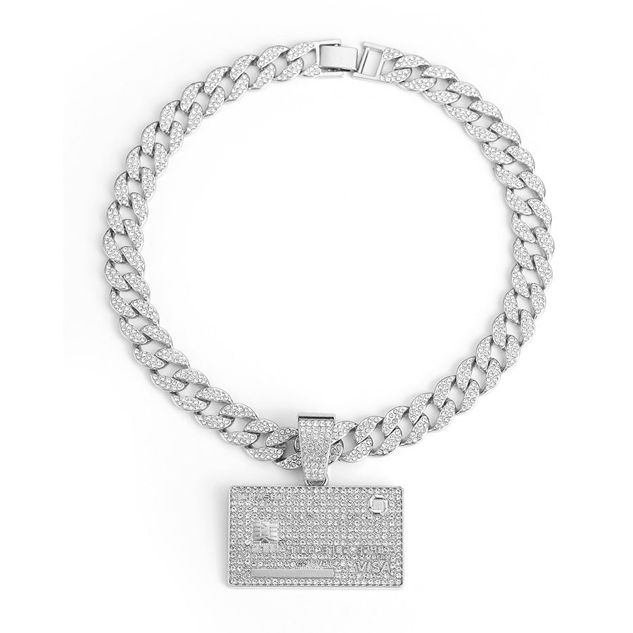 Wholesale Hip Hop Full Diamond Alloy Square Bank Card Shield Men's Necklace